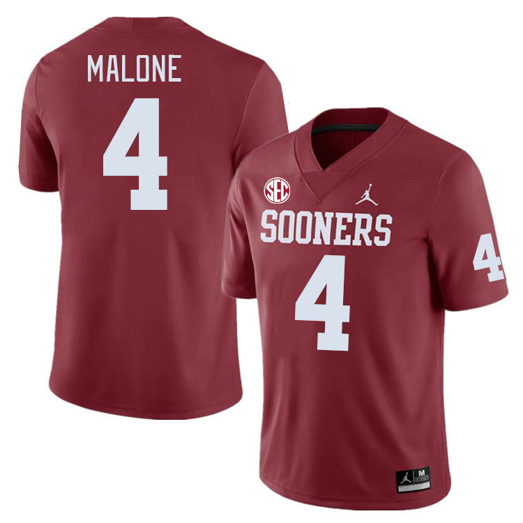 Men #4 Dez Malone Oklahoma Sooners 2024 SEC Conference College Football Jerseys-Crimson